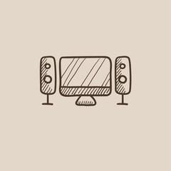 Wall Mural - Home cinema system sketch icon.