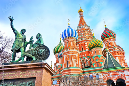 St. Basils cathedral and monument on Red Square in Moscow, Russia Poster