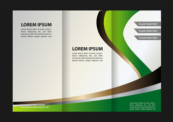 Three fold brochure template, corporate flyer or cover design in green colors
