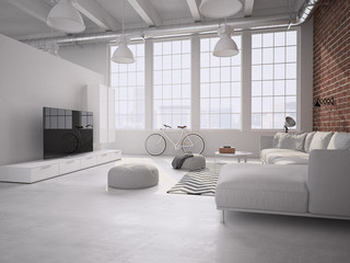 Wall Mural -  living room loft interior. 3d rendering