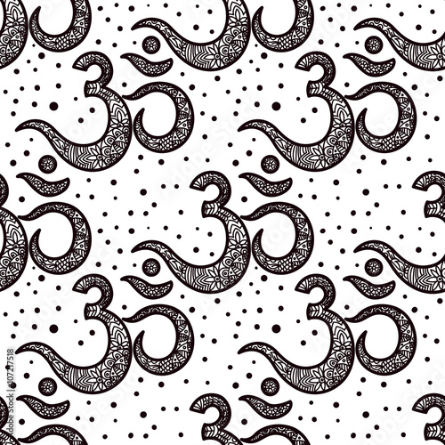 Om symbol seamless pattern. Vintage elements of black on a white background. Buddhist, Indian motifs yoga, meditation, spirituality. - Buy this stock vector and explore similar vectors at Adobe Stock | Adobe Stock