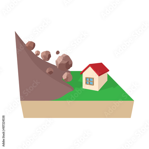 Fotografie, Obraz House hit by rockfall icon, cartoon style