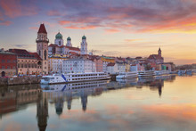 Passau. Passau Skyline During Sunset, Bavaria, Germany.