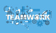 Modern thin line design concept for TEAMWORK website banner. Vector illustration concept for business people teamwork, human resources, career opportunities, team skills, management.