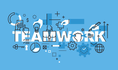 Poster - modern thin line design concept for teamwork website banner. vector illustration concept for busines