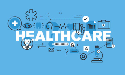 Fototapete - Modern thin line design concept for HEALTHCARE website banner. Vector illustration concept for healthcare diagnosis and treatment.