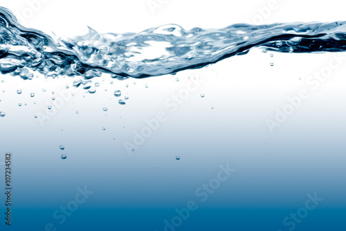 Fotomural waterline with splash and bubbles with blue and white background