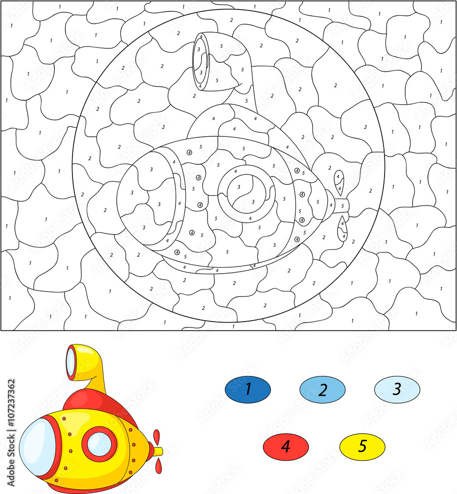 Cartoon submarine. Color by number educational game for kids Stock ...