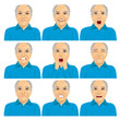 collection of senior adult bald man making six different face expressions 