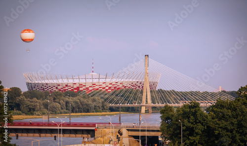 Plakat Stadion Narodowy w Warszawie. Widoczny równiez Most Świetokrzyski