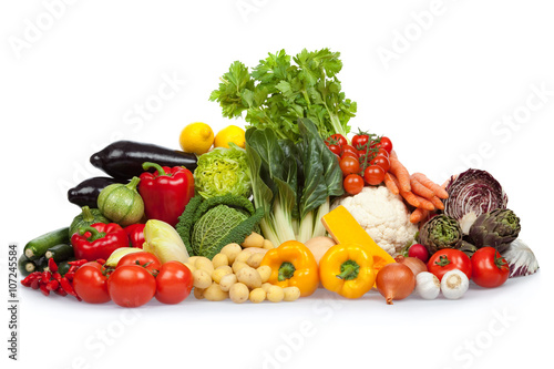 Fototapeta na wymiar colored ripe tasty vegetable composition set isolated on white