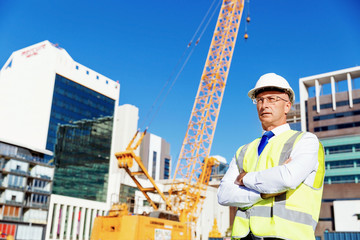 Engineer builder at construction site