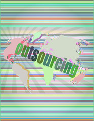Poster - Job, work concept: words Outsourcing on digital screen, 3d vector illustration