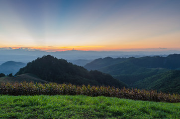Wall Mural - sunset sky and layer mountain in sri nan national park thailand