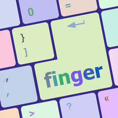 Poster - finger word on keyboard key, notebook computer button vector illustration