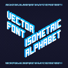 Poster - 3d isometric alphabet vector font. letters and numbers. three-dimensional stock vector typeset for y