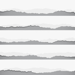 Poster - Pieces of torn white blank paper sticked on gray squared, striped background