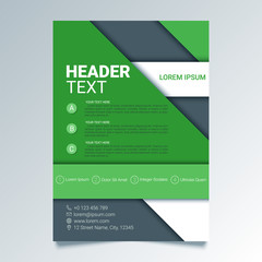 Creative green flyer vector template in A4 size. Modern poster, brochure business template, trendy report cover in a material design style. Abstract geometrical vector illustration