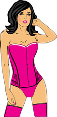 Woman in a pink corset