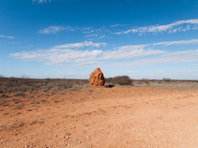 A Giant Termite Hill Colony, Made Of Red Sand, In The Western Australian Outback.