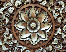Pattern Of Flower Carved On Wood Background