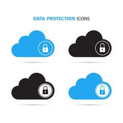 Poster - Data protection icons. Cloud computing and protecting data concept. Secure cloud technology. Lock and unlock. Vector Illustration.