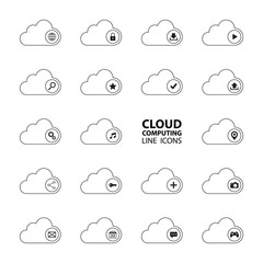 Poster - Cloud computing line icons set. Cloud computing technology. Cloud services. Vector illustration.