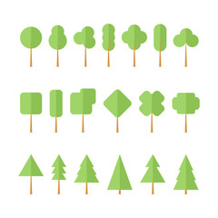 Poster - Different trees collection. Set of flat tree icons. Vector illustration.