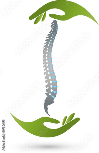 Fotografía Wirbelsäule und Zwei Hände, Orthopädie Logo