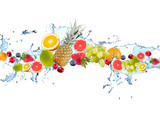 Fototapeta Lawenda - Fresh fruits falling in water splash, isolated on white background
