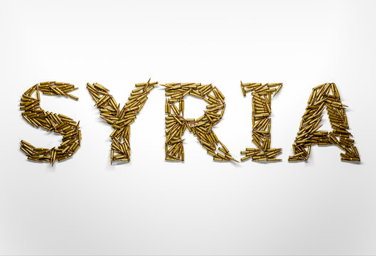 Concept of Syrian war crisis. Word Syria typed with font made of