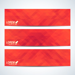 Poster - Red set of vector banners. Background with red triangles. Web banners card, vip, certificate, gift, voucher. Modern business stylish design