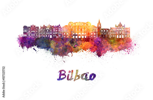 Fotografie, Tablou  Bilbao skyline in watercolor