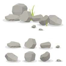 Rocks And Stones. Rocks And Stones Single Or Piled For Damage And Rubble For Game Art Architecture Design