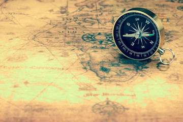  Magnetic Compass On The Old Map, Closeup