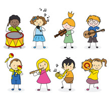 Group Children With Musical Instruments