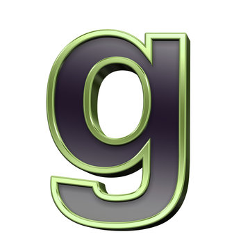 One lower case letter from black with green shiny frame alphabet set, isolated on white. 3D illustration.