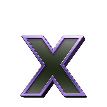 One lower case letter from black with violet shiny frame alphabet set, isolated on white. 3D illustration.