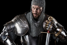 Medieval Warrior With Chain Mail Armour And Sword