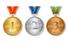 Vector Award  Gold, Silver And Bronze Medals Set Isolated 