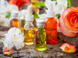 Fototapeta  - Bottles of essential aromatic oils