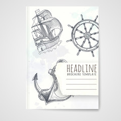 Wall Mural - Notebook template with hand drawn nautical objects. 