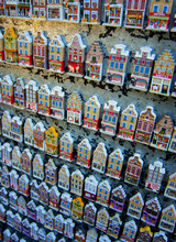 Amsterdam Houses Fridge Magnets In A Tourist Shop Amsterdam, The Netherlands