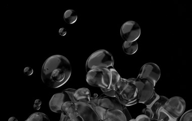 Poster - Abstract 3d rendering of chaotic liquid in empty space. Background with dynamic fluid splash. Design element.