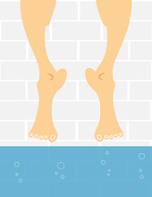 A Pair Of Male Or Female Feet Dangling Above The Water In A Swimming Pool As If The Person Is Afraid To Take The Plunge And Get Their Feet Wet