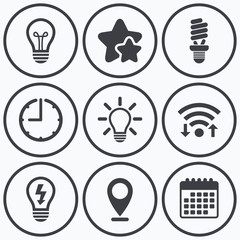 Poster - Light lamp icons. Energy saving symbols.