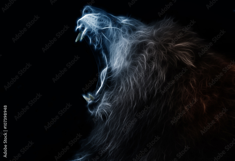 Digital fractal design of a lion - obrazy, fototapety, plakaty 