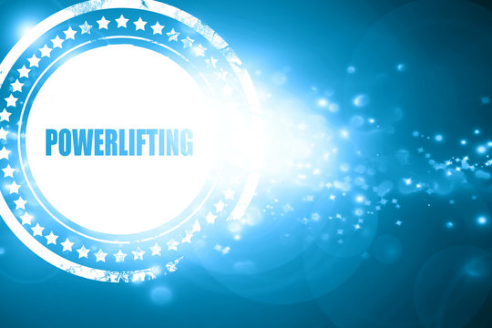 blue stamp on a glittering background: power lifting sign backgr