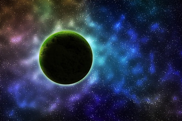 Wall Mural - planet green in the colorful universe galaxy.