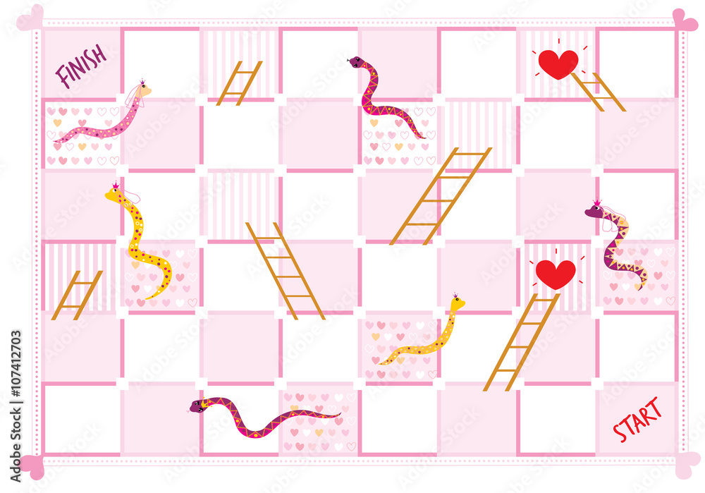 Snakes and ladders. Board game. Wedding style. Flat design. Vector ...